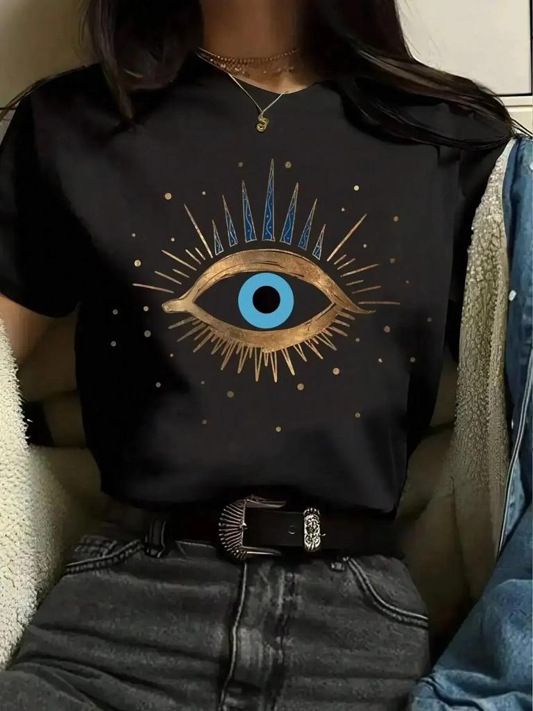 Spring T-Shirts For Unisex Devil's Eye Printing Clothes Fashion Casual Short Sleeve Tee Comfortable Soft Loose Streetwear
