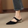 Krazing Pot Suede Butterfly-knot Mules Strange Style Med Heels Summer Size 42 Pointed Toe Slip on Women Shallow Pumps