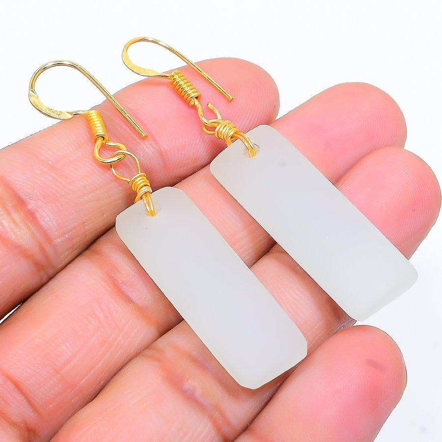 White Chalcedony Gemstone 925 Sterling Silver Jewelry Earring 2.21" GK-2572