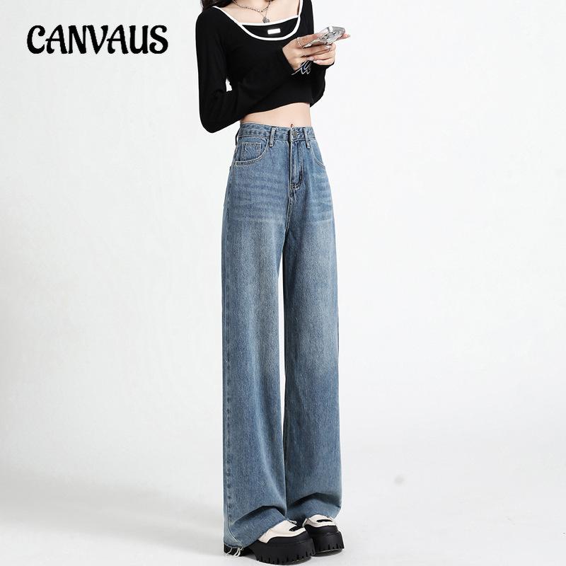 Женские весенние новые ретро широкие брюки с высокой талией свободные узкие прямые джинсовые брюки