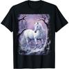 Beautiful White Horse Standing In a Snowy Forest by Night T-Shirt