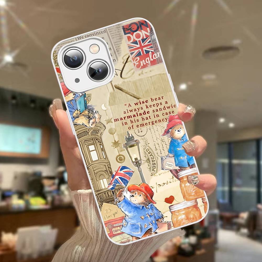 Cute P-Paddingtons Bear For IPhone 14 13 12 Mini 11 Pro XS Max X XR 14 Plus Tempered Glass Cover