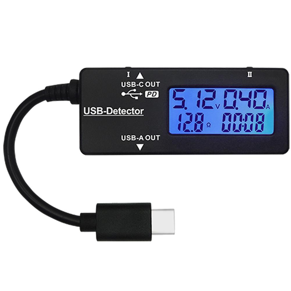 Цифровой ЖК-вольтметр-амперметр YB26D для USB A USB C USB D Тестирование в реальном времени напряжения, тока, мощности и емкости