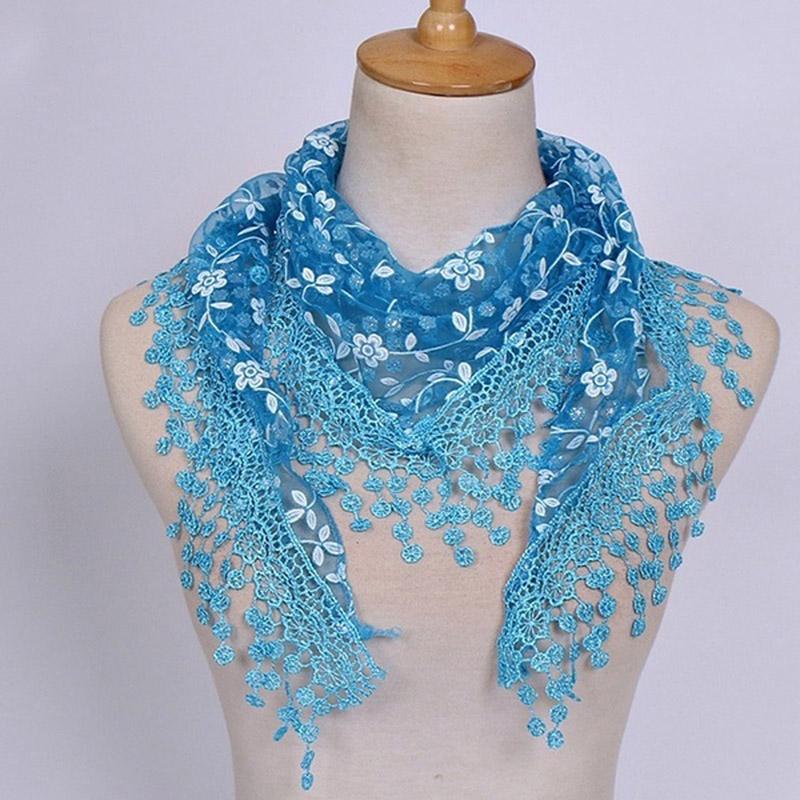 New Floral Lace Triangle Scarf Tassel Shawl Female Classic Casual Transparent Breathable Scarves Sunscreen