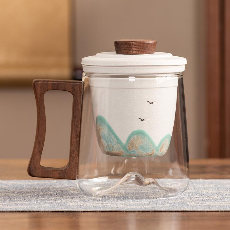 Ручка из черного сандала, офисная кружка, керамическая вставка-фильтр, стеклянная чашка для чая, высококлассная, защита от ожогов, подарочная коробка, портативный подарок