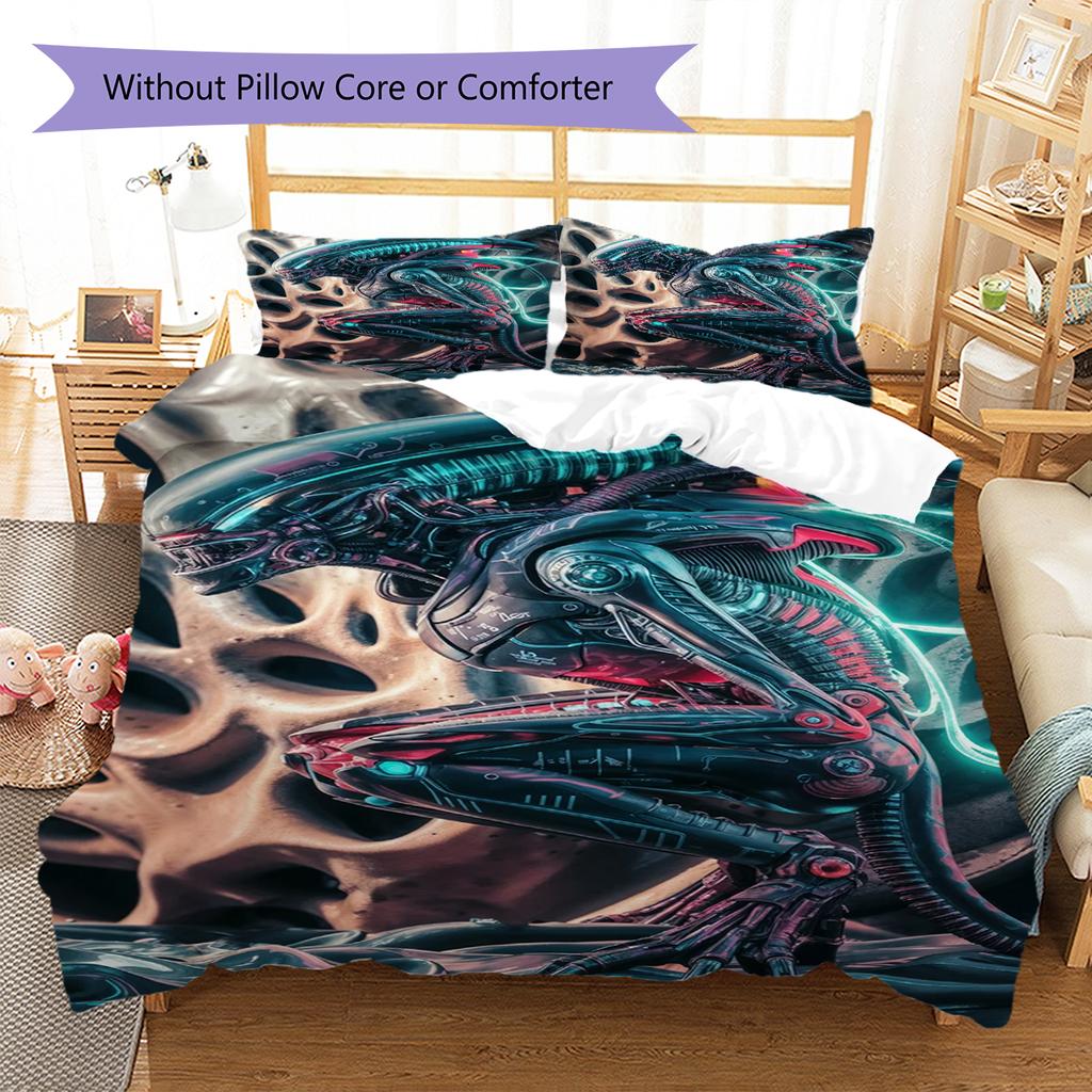 Aliens Pattern Bedding Quilt Set Quilt Cover Pillowcase Home Decoration Gift (1 * duvet cover + 2 * pillowcase, without core)