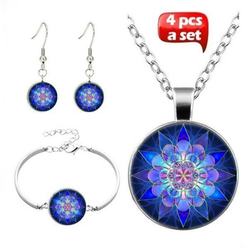 Мода, комплект из трех предметов Dragonfly Blue Time Gem, универсальное ожерелье-браслет «Древо жизни», серьги-браслеты
