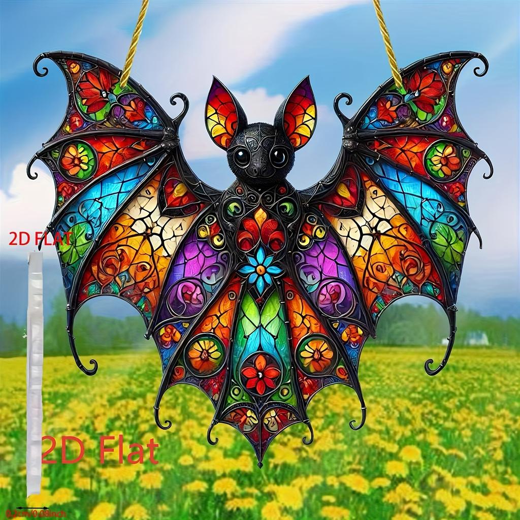 [Vibrant Bat Ornament] Acrylic Bat Hanging Ornament | 2D Flat,Stained Glass Effect Style,Ideal for Halloween&Christmas Decor