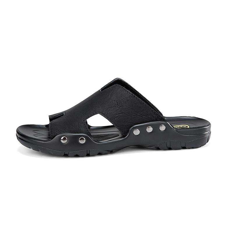 Летние мужские пляжные тапочки из натуральной кожи, домашние сандалии больших размеров