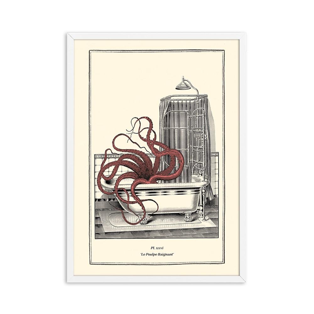 Vintage Octopus Penguin Orangutan Printing Funny Toilet Wall Art Canvas Painting Poster Gothic Steampunk Home DecorationPictures