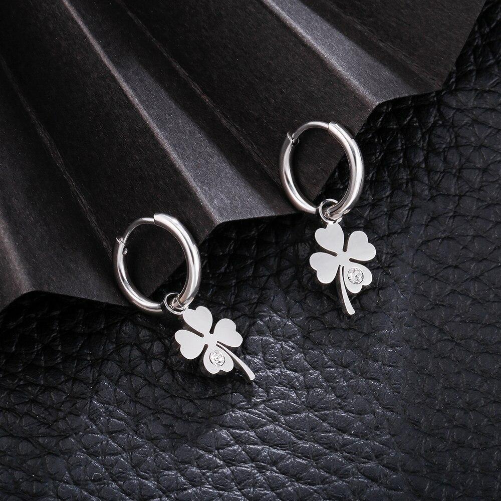 2022 Four Leaf Clover Earrings For Women Gold Silver Plated Hoops Earrings Trend Stainless Steel Female Eardrop Gift Jewelry