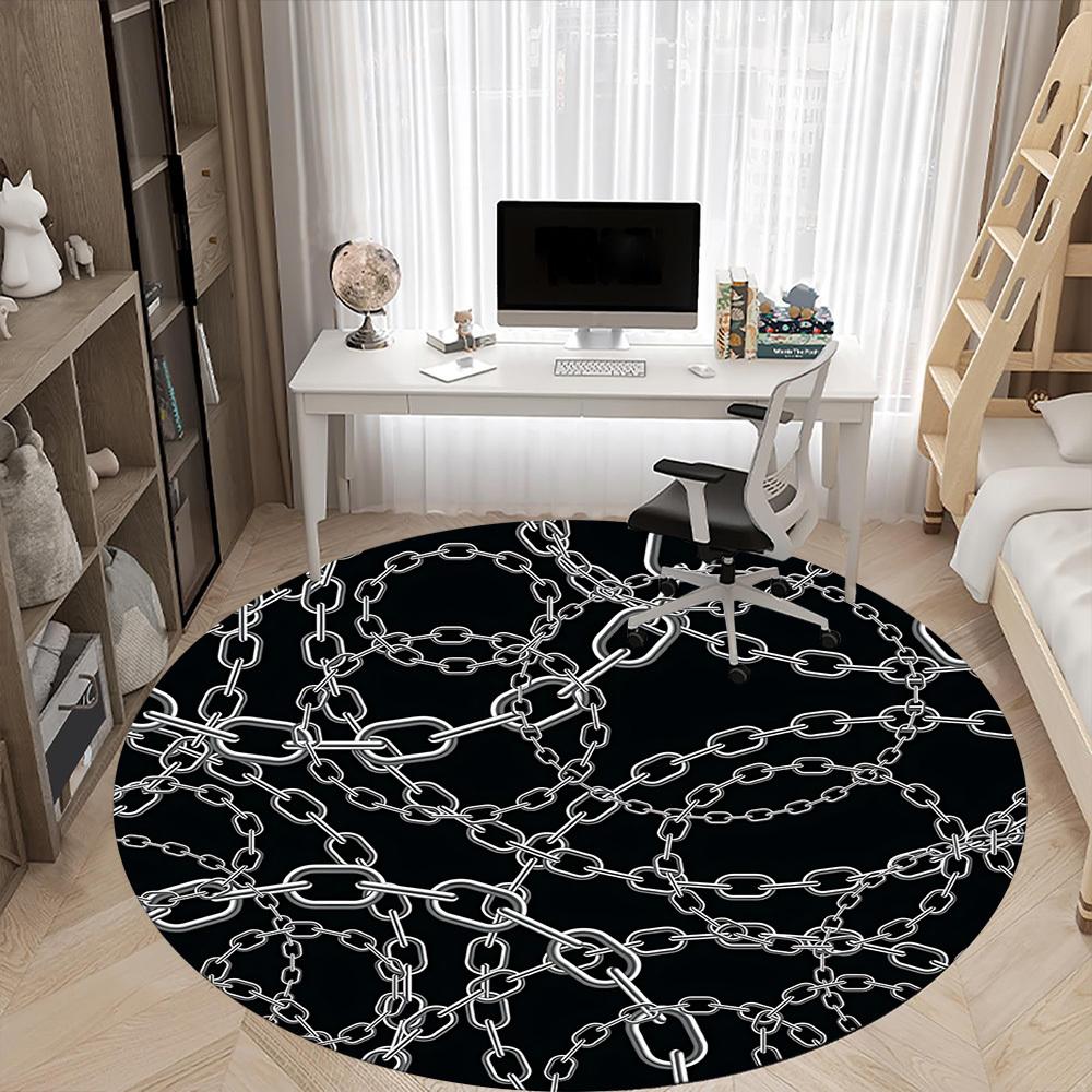 1pc Chain Links Carpet, Round Non Slip Durable Large Size Office Carpet, Suitable for Office