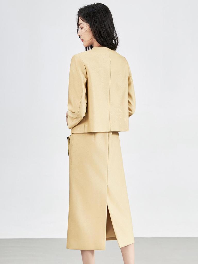 High-Quality Floral 3D Round Neck Jacket & Dress Two-Piece Set for Women