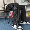 Cross Ribbon Jeans Men's Baggy Denim Pants Y2K Gothic Streetwear Korean Clothing Male Trousers