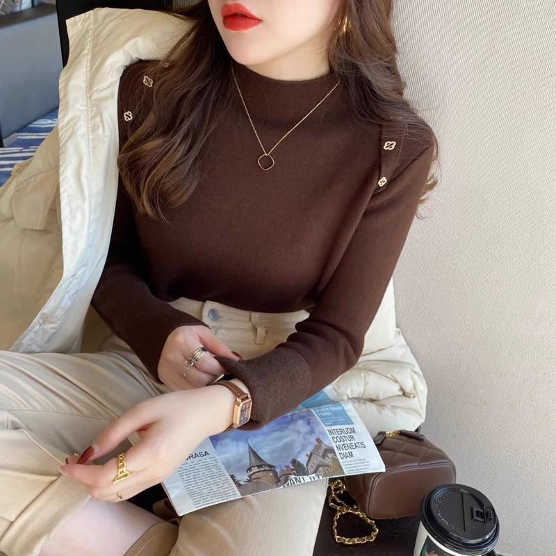 Fleece Thickened Bottoming Shirt Women's Winter New Integrated Fleece Sweater Knitted Top