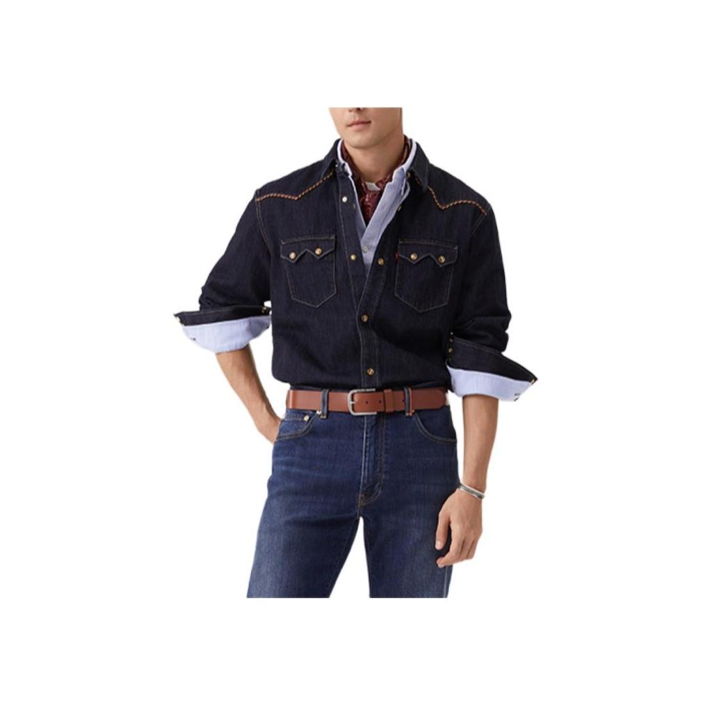 Levis SS25 Лимитированная новогодняя джинсовая куртка для мужчин с двойными карманами, на пуговицах, однобортная, темно-синяя 0036J-0000