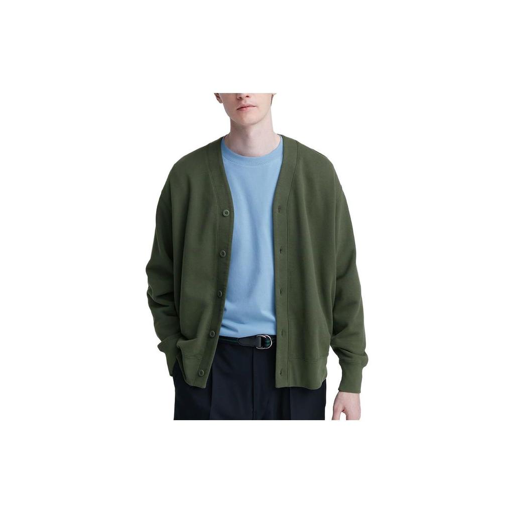 Uniqlo Однотонный однобортный вязаный свитер с длинным рукавом Мужской свитер Зеленый 462199