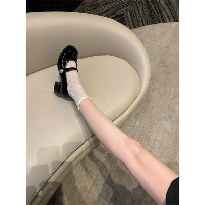 [] Живая Барби~ Туфли Мэри Джейн на толстом каблуке с круглым носком и жемчугом Женские одинарные туфли Маленькие кожаные туфли