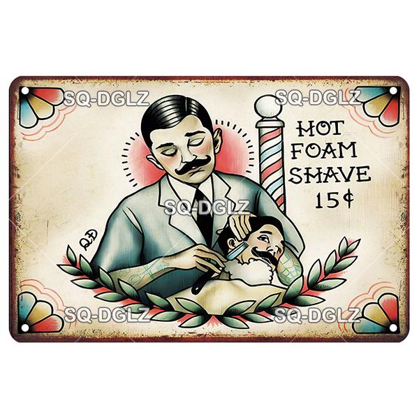 Vintage Metal Barber Sign Retro Wall Decor Tin Plaque for Man Cave Home Bar Garage