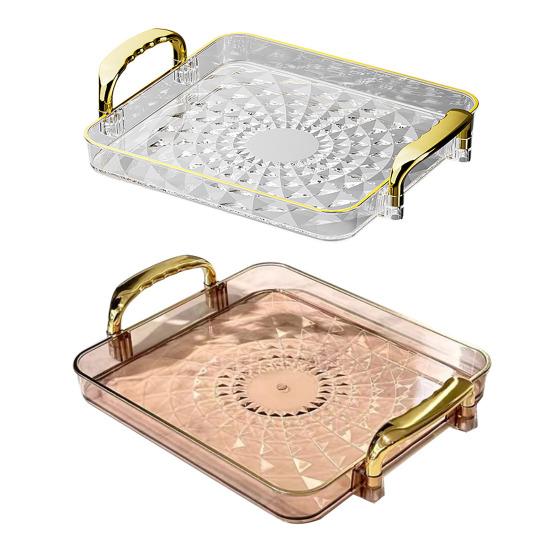 Прозрачный поднос для подачи с ручками, многоцелевой поднос для фруктов, закусок, десертов для домашних вечеринок, штабелируемый, декоративный, для хранения, кухонный органайзер