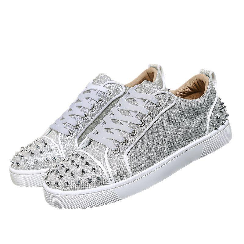 New Trendy Shoes 2025 European and American Fashion Silver Face Low-top DingTalk Casual Board Shoes Lace-up Shallow Shoes Rivet Men's Shoes