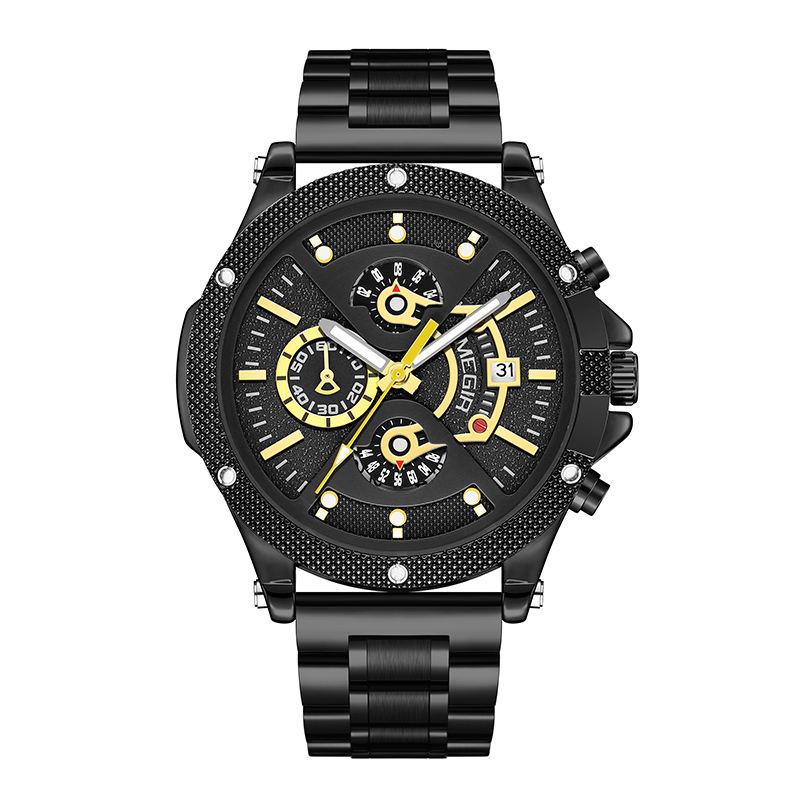 Men's Quartz Chronograph Watch Stainless Steel Band Sport Business Wristwatch with Date Display Waterproof Luminous Multi-dial