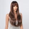 EASIHAIR Brown Synthetic Wigs with Bangs Long Straight Natural Hair Wigs for Women Daily Cosplay Wig Heat Resistant Fiber