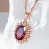 Oval Red Zircon Women's Necklace Hollow Texture Large Pendant Golden Boho Vintage Jewelry Simple Luxury Accessories