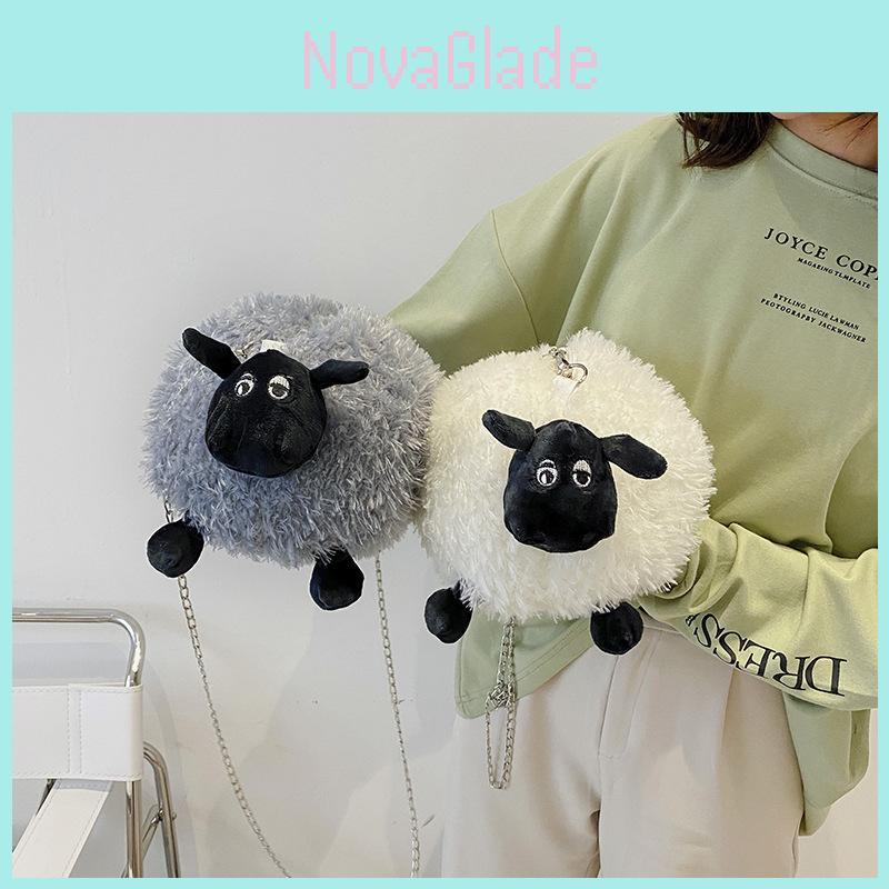 Kawaii Animal Plush Crossbody Bag With Nylon Lining For Casual Outings