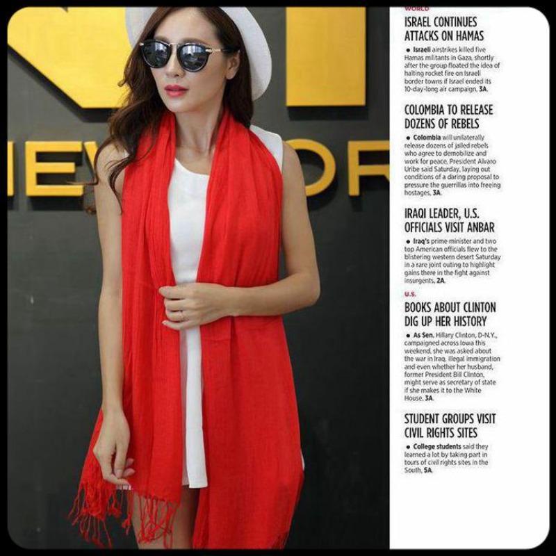 Big Red Club Gift Print OO Embroidery Solid Color Twill Cotton Shawl Scarf Extra Long High Sense