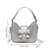 Pu Leather Bow Buckle PU Bag Mini Women's Shoulder Bag Simple Silver Bucket Bag  Women