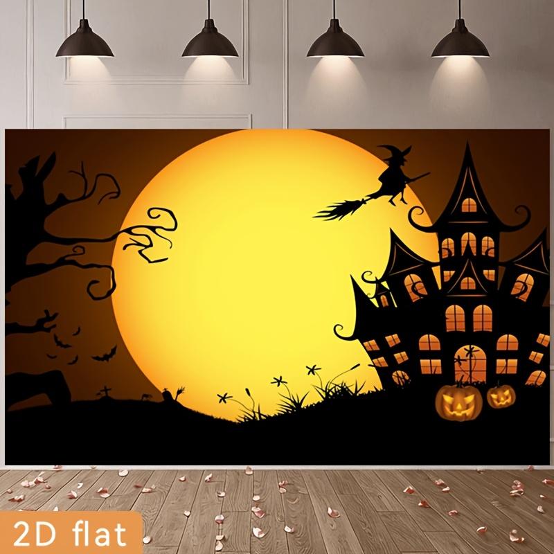2D planar Halloween banner | Cartoon pumpkin at night festive decoration polyester fiber background clothzyc