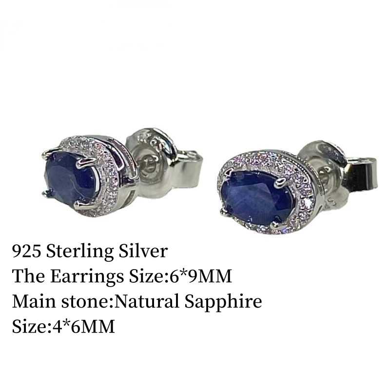 Sace Gems Серьги для женщин стерлингового серебра 925 пробы 4*6 мм серьги-гвоздики с натуральным сапфиром Свадебная вечеринка изящные ювелирные изделия подарок