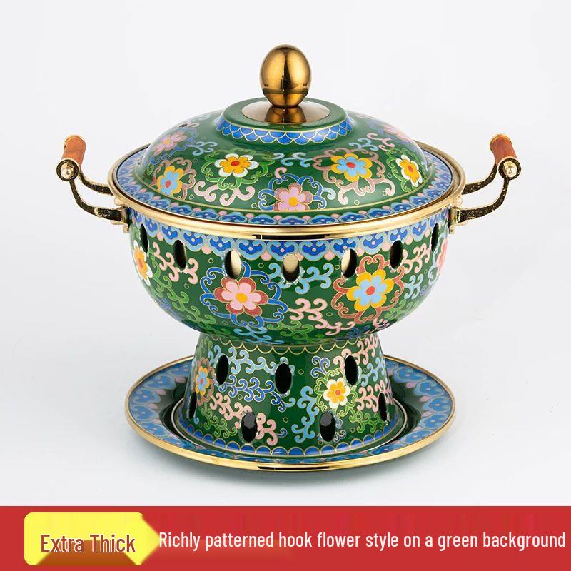 Cloisonne Copper Single-Person Hot Pot with Alcohol Stove
