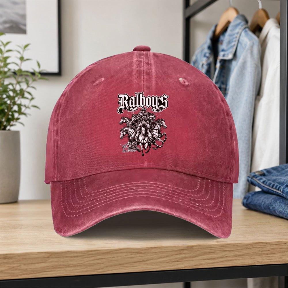 Retro Ralboys Running Horse Washed Baseball Cap Unisex Adjustable Dad Hat for Outdoor Daily Wear Vacations