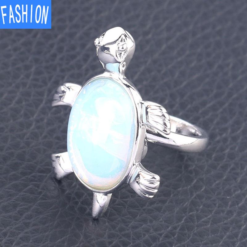 Симпатичное кольцо с натуральным кристаллом и черепахой, регулируемое открывающееся кольцо для женщин