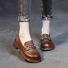 2025 Spring and Autumn New Single Shoes Cowhide Metal Buckle Loafers Middle Heel Soft Sole Comfortable Versatile Casual Single Shoes Women
