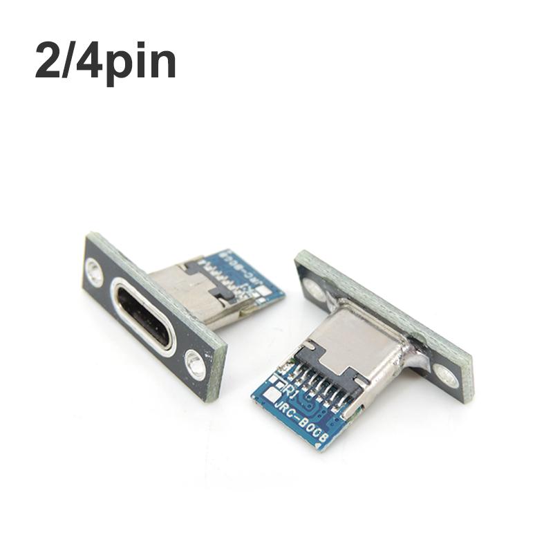 2p 4p Type-C USB Jack 3.1 Type-C 2Pin 4Pin Female Connector Jack Charging Port USB 3.1 Type C Socket Fixing Plate