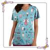 Женская униформа медсестры с цветочным 3D-принтом, топы с V-образным вырезом и карманом, медицинская униформа, футболка с коротким рукавом для медсестер, рабочая одежда