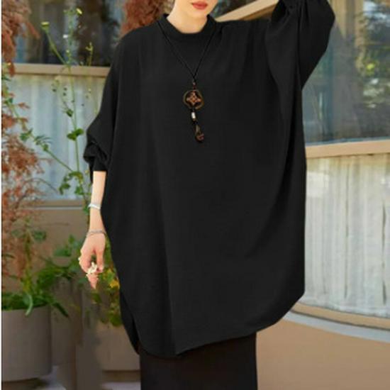 2023 Women's Solid Color Plus Size Loose Casual Long Sleeve Pullover