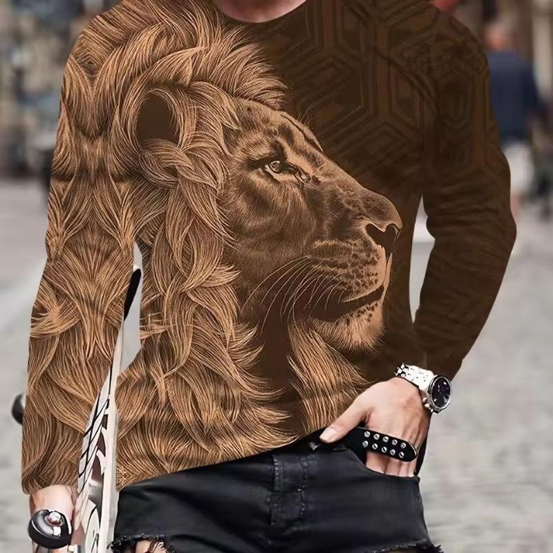 Футболка с длинными рукавами и принтом 3D Lion, летняя быстросохнущая хлопковая футболка для мужчин, уличная мужская одежда, свободная футболка большого размера