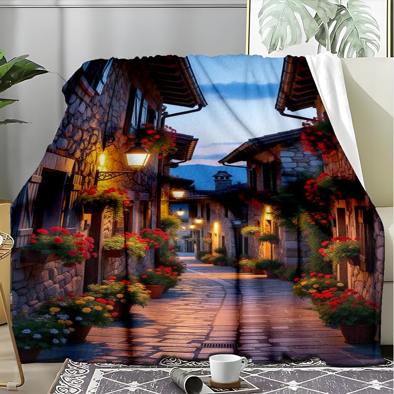 Magical Fairy Waterfall Landscape Blanket, Glowing Forest Flannel Throw Blanket for Home Decor
