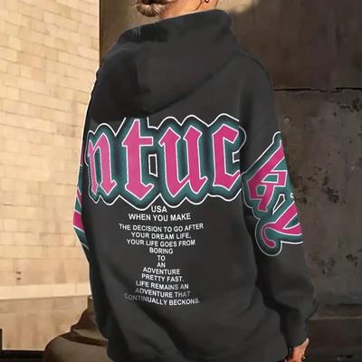 Алфавит Американский Винтаж Письмо Печатный Капюшон Свободный Длинный Рукав Толстовка Женская