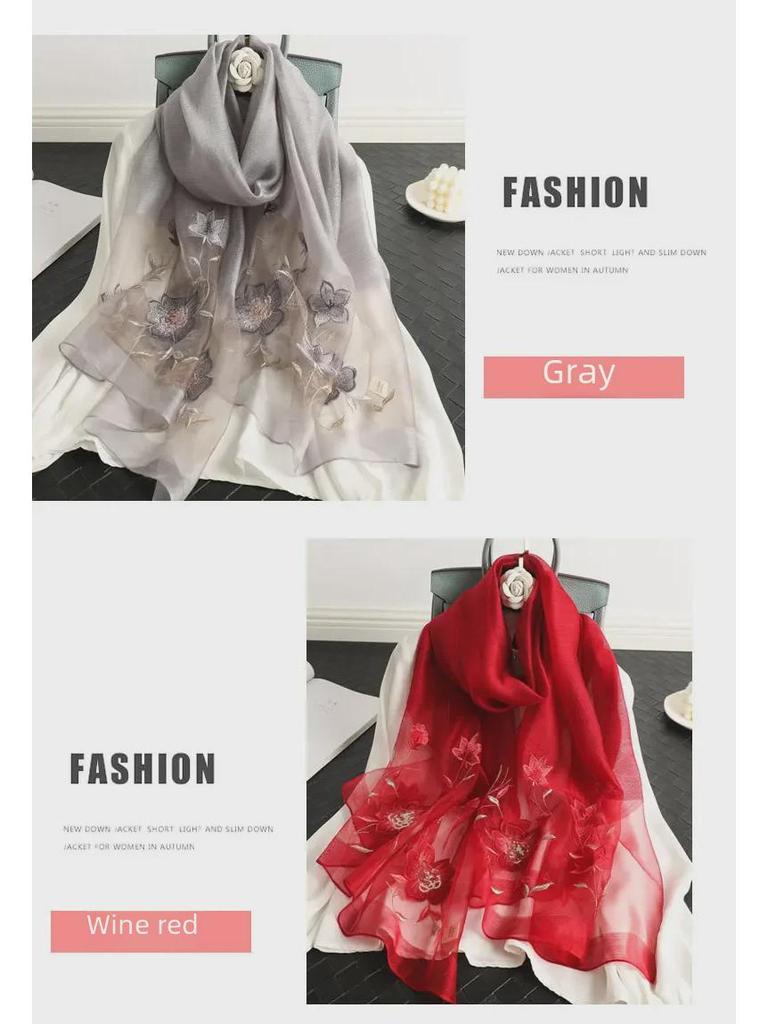 Весенне-осенняя шелковая шерстяная вышитая шаль для женщин