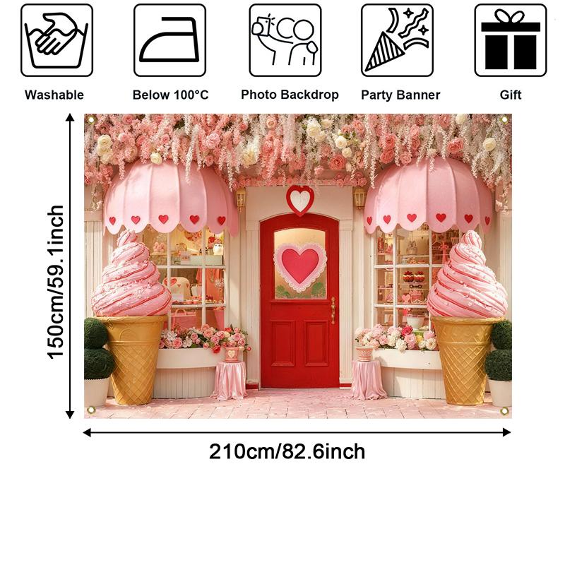Photography Backgrounds Pink Valentine Day Dessert Shop Floral Ice Cream Decor Birthday Cake Smash Kids Portrait Photo Backdrop