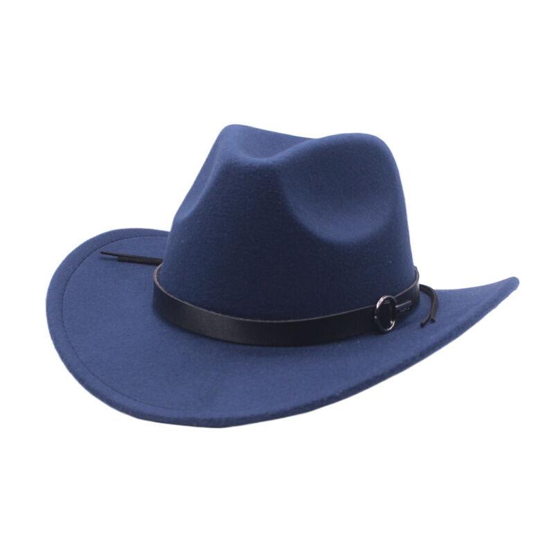 Hot-selling metal buckle belt cowboy hat autumn and winter woolen top hat men's and women's big edge curled jazz felt hat