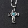 Ожерелье из нержавеющей стали с подвеской в виде кельтского креста бирюзового цвета для женщин, ожерелье из нержавеющей стали с подвеской в виде кельтского креста бирюзового цвета для мужчин