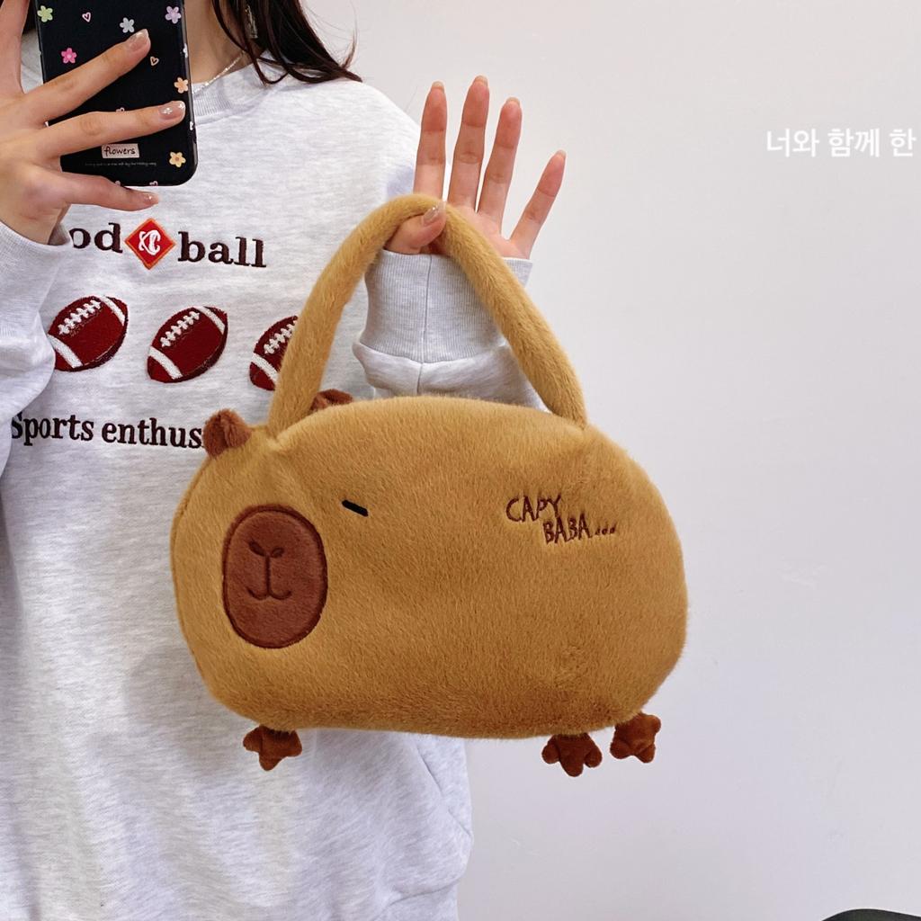 Capybara Plush Backpack Handbag Kawaii Fashion Plushie Doll Fur Bag Children's Bag Handbag Mini Knapsack Bag Gift for Girlfriend