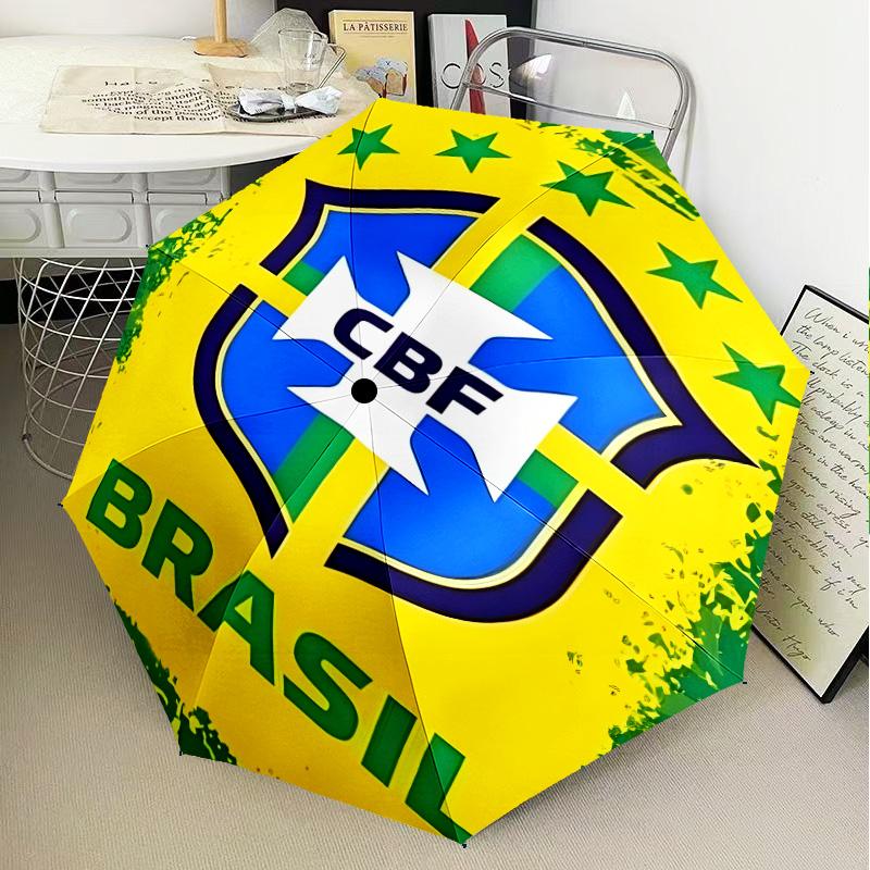 1PC Brazilian Football Emblem Printed Umbrella Folding umbrella, automatic umbrella 8-Frame for Travel, camping Fan gifts Christmas Gifts