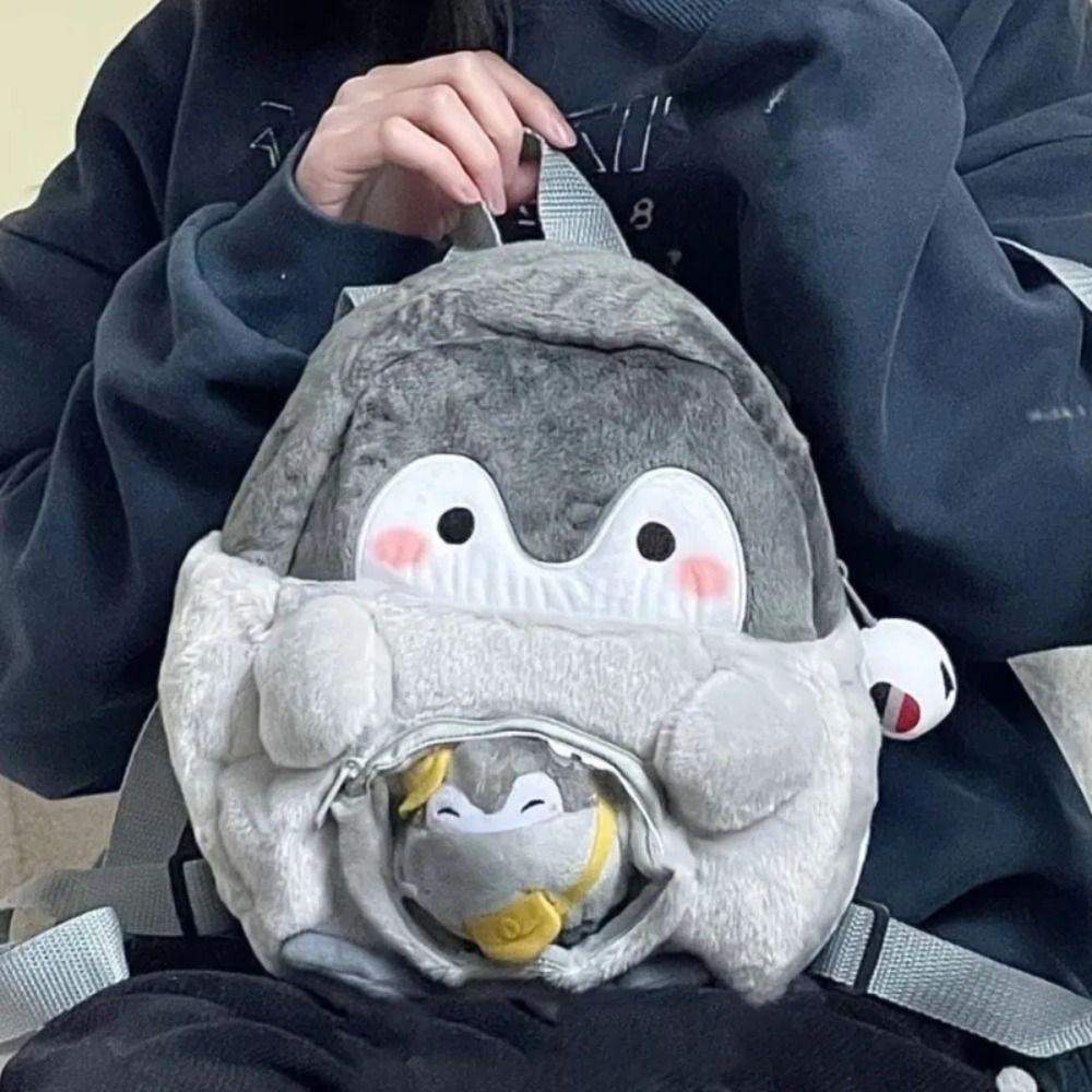 Coin Purse Plush Penguin Backpack Large Capacity Children Schoolbag Soft Cartoon Doll Bag  Outdoor